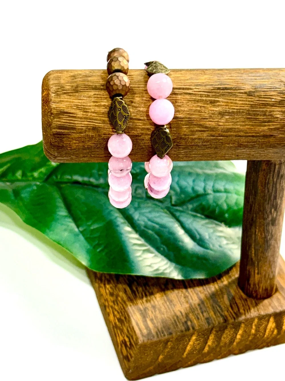 Gemelli Pink Agate Natural Stone Tribal Bracelet Set NEW